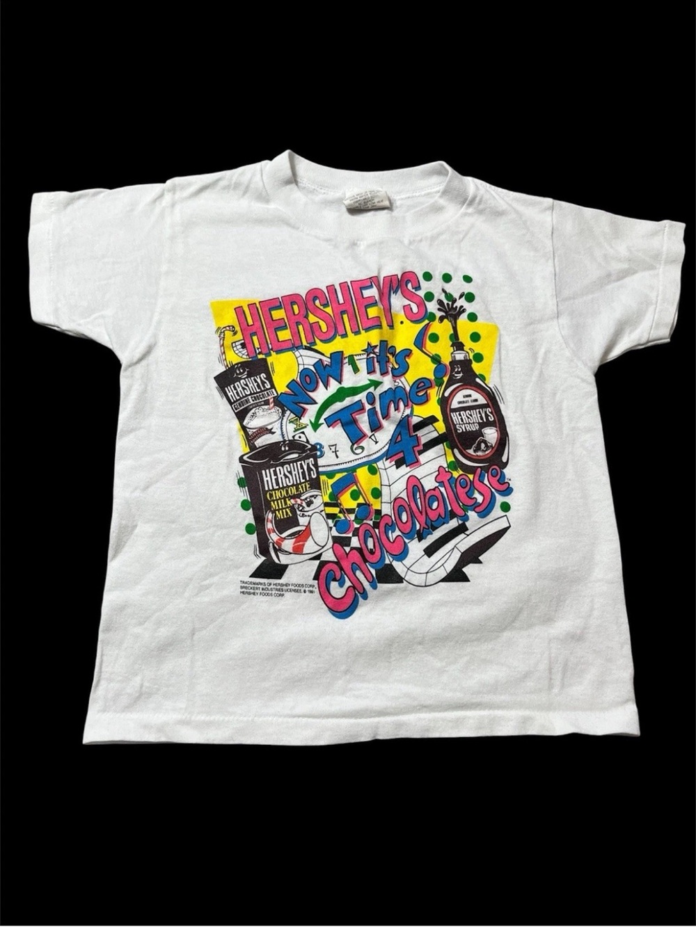 Vintage 1991 Kids Hersheys Chocolate Milk Syrup White T Shirt